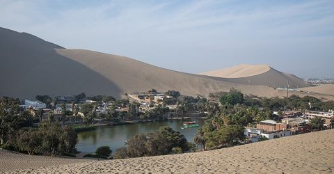 Huacachina oasis in Ica desert Peru